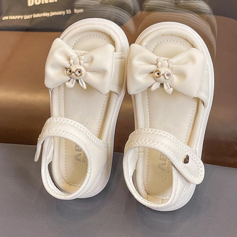 2024 New Children's Sandals Girl Solid Color Summer Princess Cute Rabbit Beach Sandals Fashion Bowtie Kids Causal School Sandals