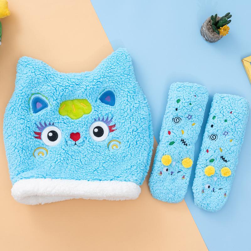 Lamb wool floor socks children's cartoon embroidery foot warm home sleep socks autumn and winter fleece thickened warm confinement socks