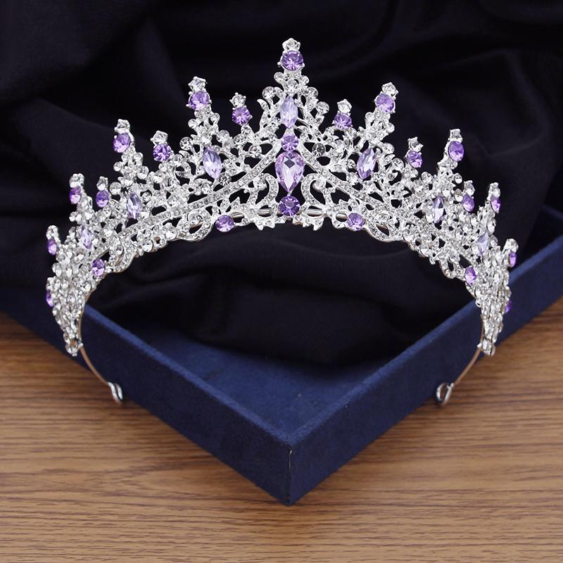 Baroque Purple Rhinestone Crystal Wedding Crown Silver Gold Colors Bridal Tiaras Party Prom Bride Headdress Hair Jewelry