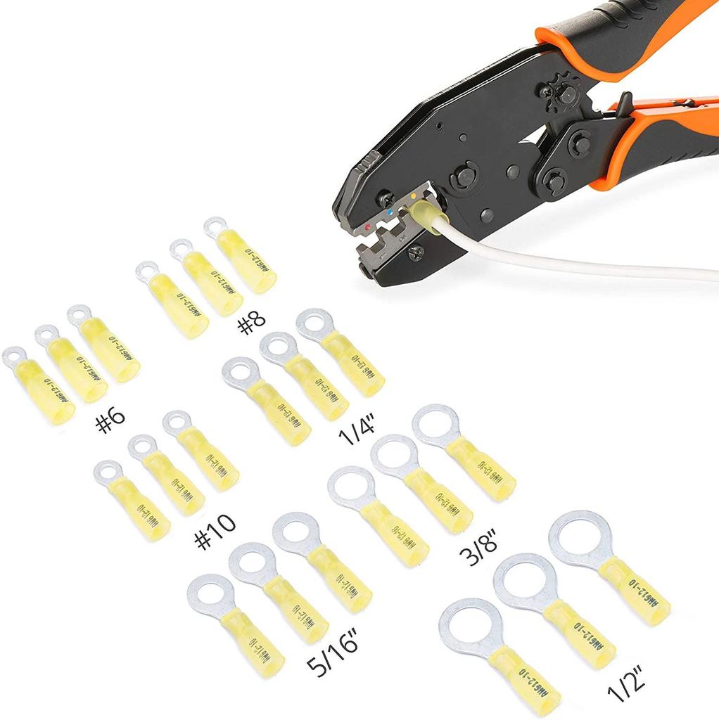 10PCS/BAG AWG 12-10 4 5 6²MM Waterproof Ring Wire Connectors Nylon Insulated Heat Shrink Ring Terminal Electrical Wire Crimp Connectors