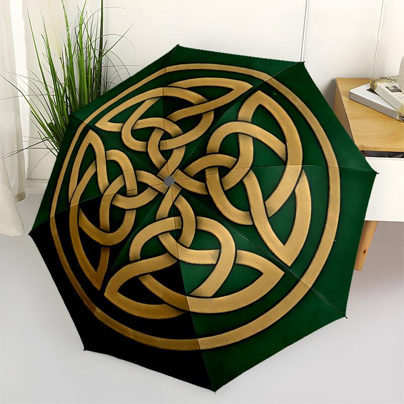 1pc Celtic Knot Automatic Open/Close Umbrella, Portable Folding Umbrella for Travel, Themed Events, It is suitable as a gift for various festivals, Ou