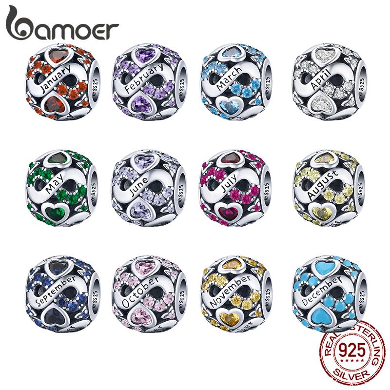 Bamoer 925 Sterling Silver Multi-color Zircon Infinite Love Birthstone Bead Charm for Original Bracelet Bangle Women Jewelry