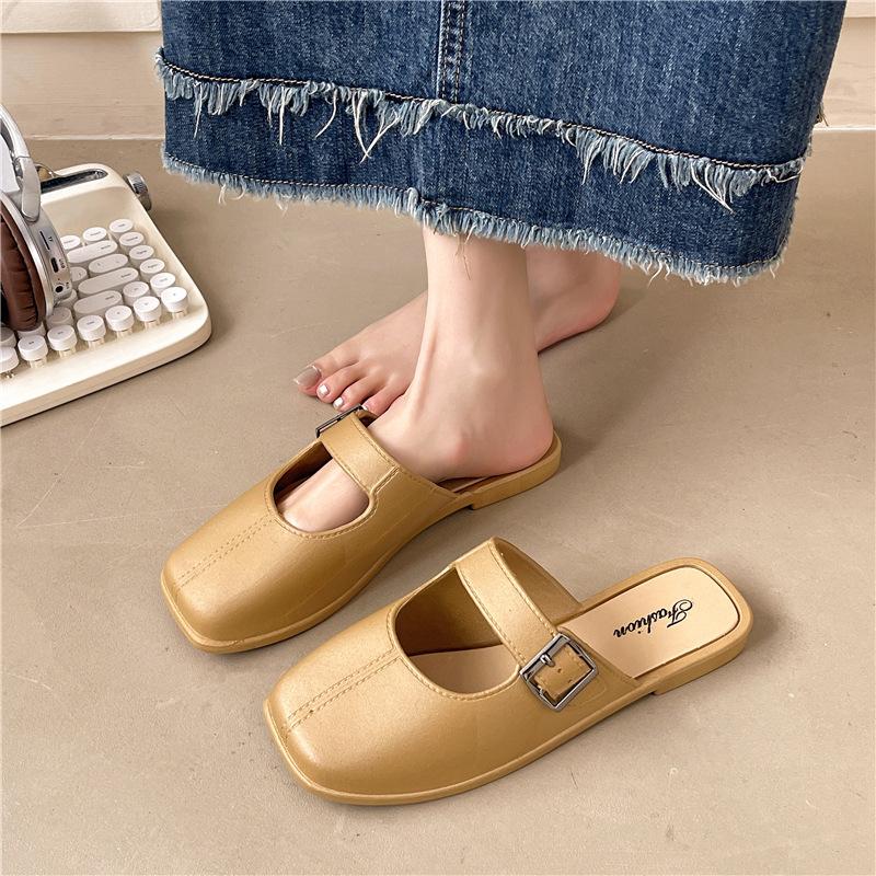 Slip On Mule Sandals with Adjustable Buckle Strap Flat Sole Lightweight Comfortable Summer Footwear for Women