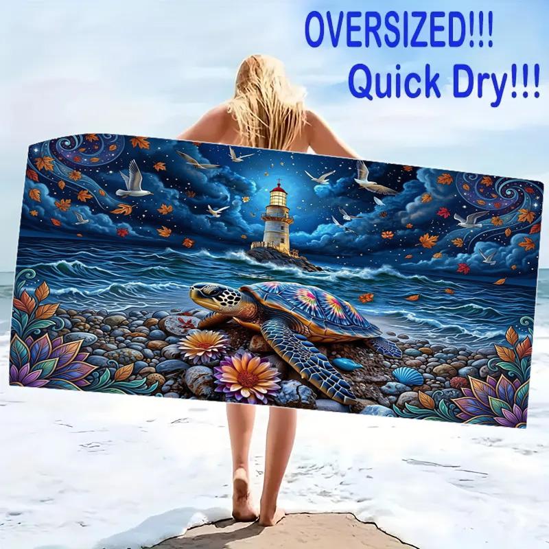 Colorful Sea Turtle Print Beach Towel, Large Soft Quick Dry Towel for Beach Camping Swimming