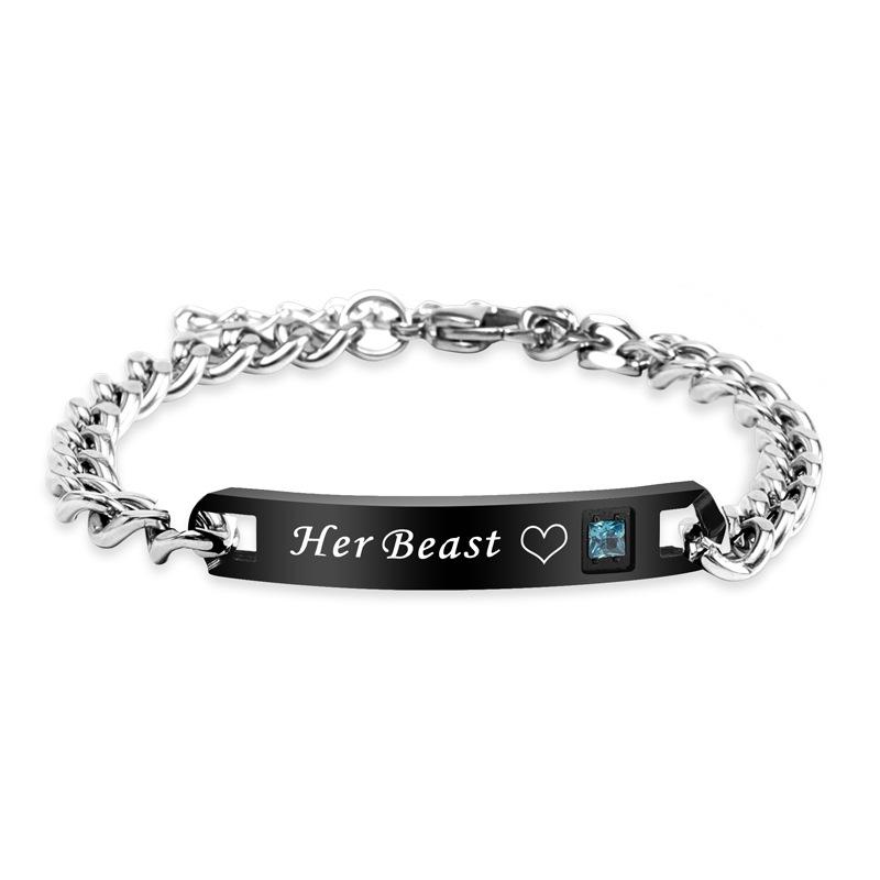 Crown Heart Zirconia Engravable Titanium Steel Couple Bracelet - Valentine's Day Gift