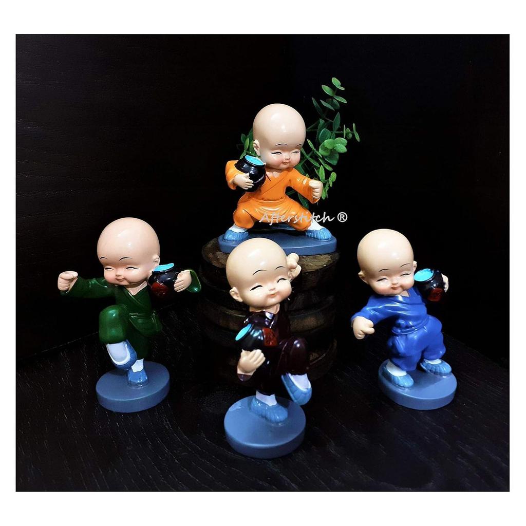 Kungfu Monk Miniature Garden Decorations Items Showpiece Statue Idols & Gift (4 Kung Fu Monks Big Size)
