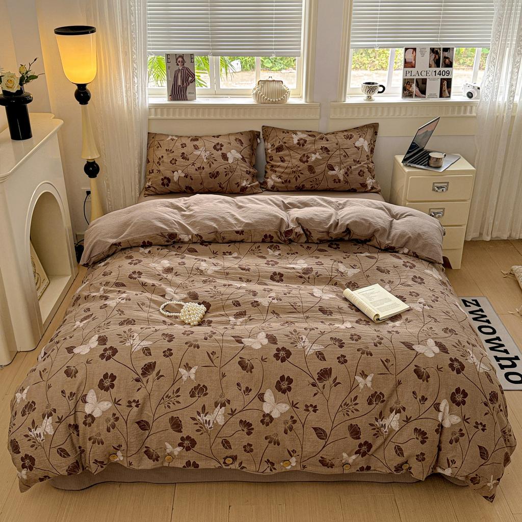 Ins Princess Bedding Set Simple Floral Duvet Cover Pillowcases Flat Sheet Single Twin Double Queen Size Home Decor Bed Linen Set
