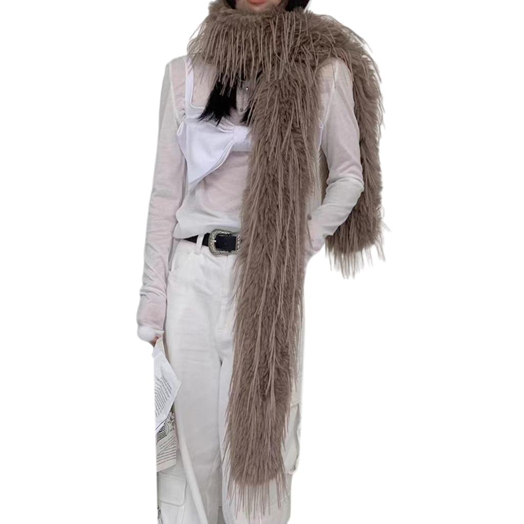 Furry Furs Collar Scarf for Winter Decorative Neck Gaiter Long Furs Shawl Adult Teens Warm Neckwear Formal Dress Collar