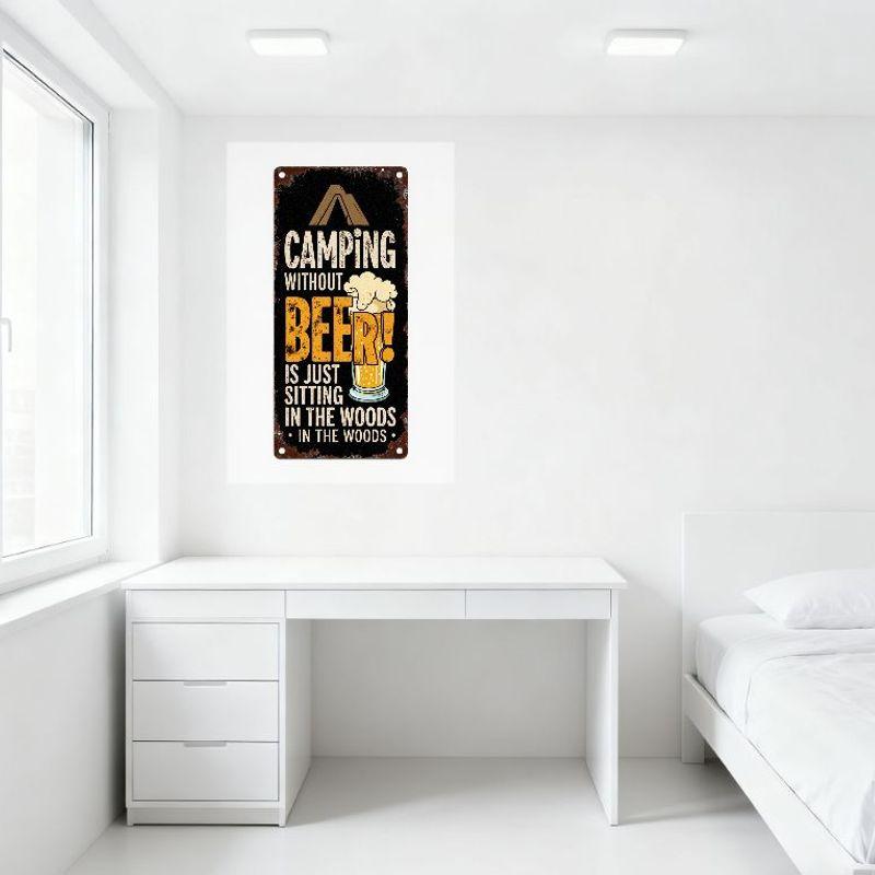 Vintage Camping Beer Metal Tin Sign Rustic Wall Decor with Tent Beer Glass Art for Bar Home Man Cave Garden Outdoor Decoration