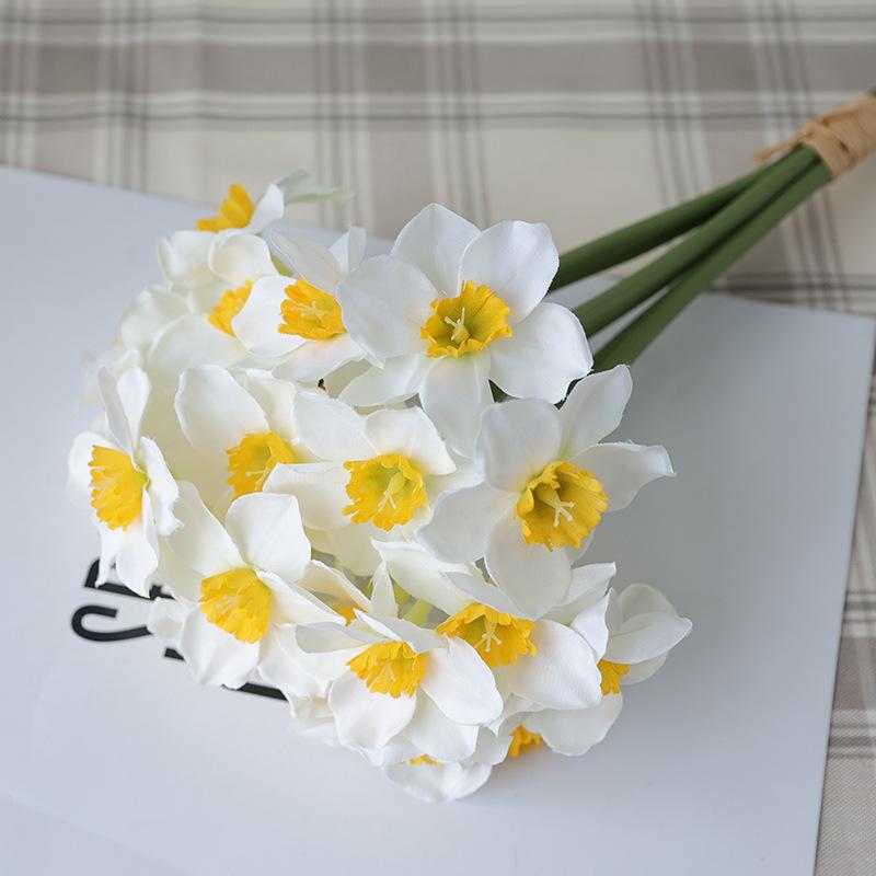 Narcissus bouquet silk cloth 6 sticks hand tied wedding fake flower home ornament