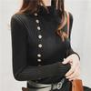 New interior style slim fit and fashionable half high collar long sleeved sweater knitted base pullover women's chic top