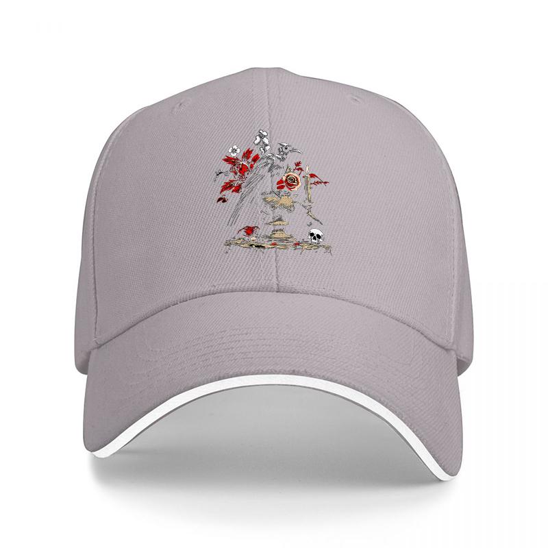 Black Baseball Cap with Crow and Flowers Design Gothic Style Embroidered Hat for Unisex and Women Streetwear Fashion Accessory