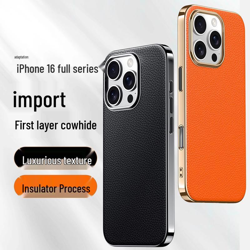 Metal Lensli ve Kaplamalı Yüksek Kalite Koruyucu Kılıf ile iPhone 15 için Apple 16Pro Max Orijinal Deri Telefon Kılıfı