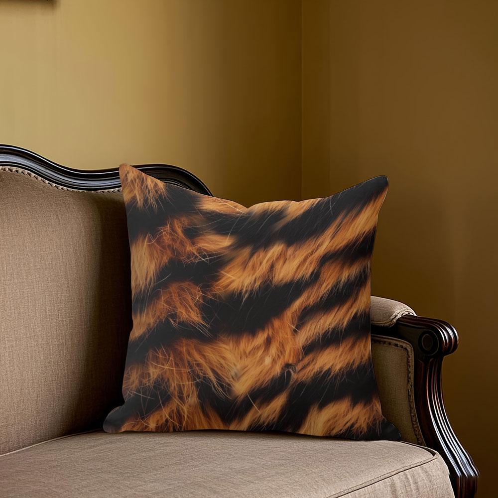 Tiger Fur Square Jacquard Pillow Cover for Sofa Office Waist Cushion Cover Home Decorative Pillowcase
