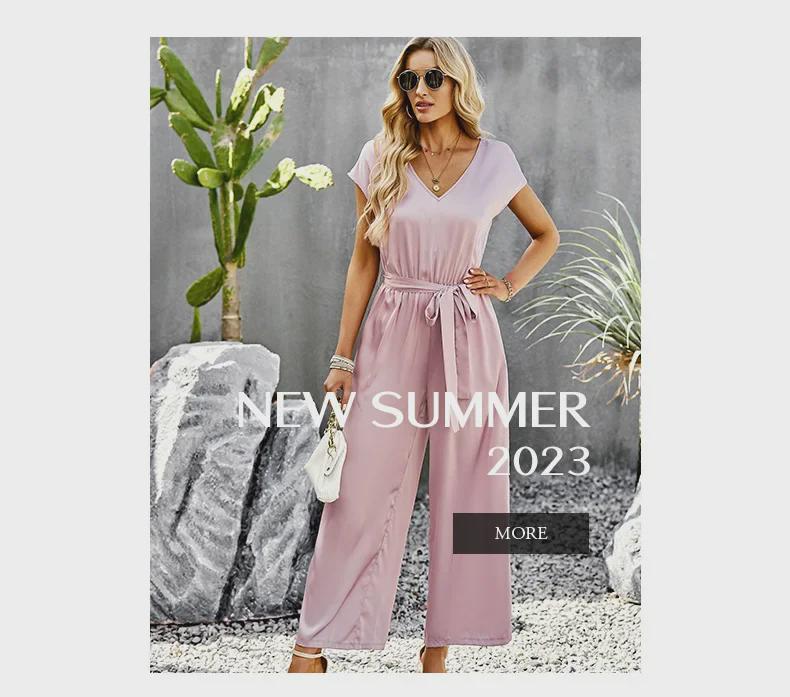 Mono de mujer Diyun estilo europeo y americano de color sólido - Verano 2023 Pantalones sueltos de pernera ancha