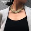 Exaggerated Unique Big Chunky Chain Choker Necklace Collar Steampunk Men Punk Twisted Lock Thick Iron Necklace for Women Zircon