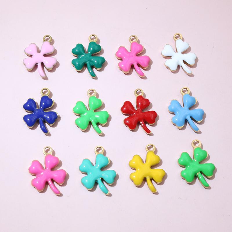 20pcs 13x10mm Stainless Steel Enamel Clover Flower Charms Pendant Stainless Steel DIY Jewelry Making Accessories Findings