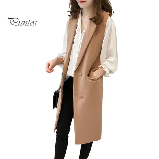 Podzim Jaro Ženy Vesta Stahovací límec Dvouřadý Volný Bez rukávů Délka Kapsy pod kolena Cardigan Jednobarevné Vesta na denní nošení