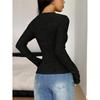 Spring New Women's Slim Fit Long Sleeve Ruffle Collar Base Layer Top Solid T-Shirt V-neck Button