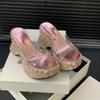 Fashion Slippers Women Summer High-Heeled Shoes Lady Slides Platform On A Wedge Pink Transparent Scandals Pumps Transparent Slippers Wom