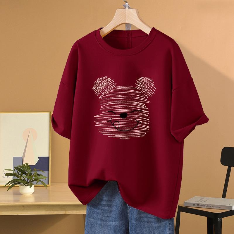 Short-sleeved T-shirt Women's Summer Loose Retro Cartoon Bear Half-sleeved Top
