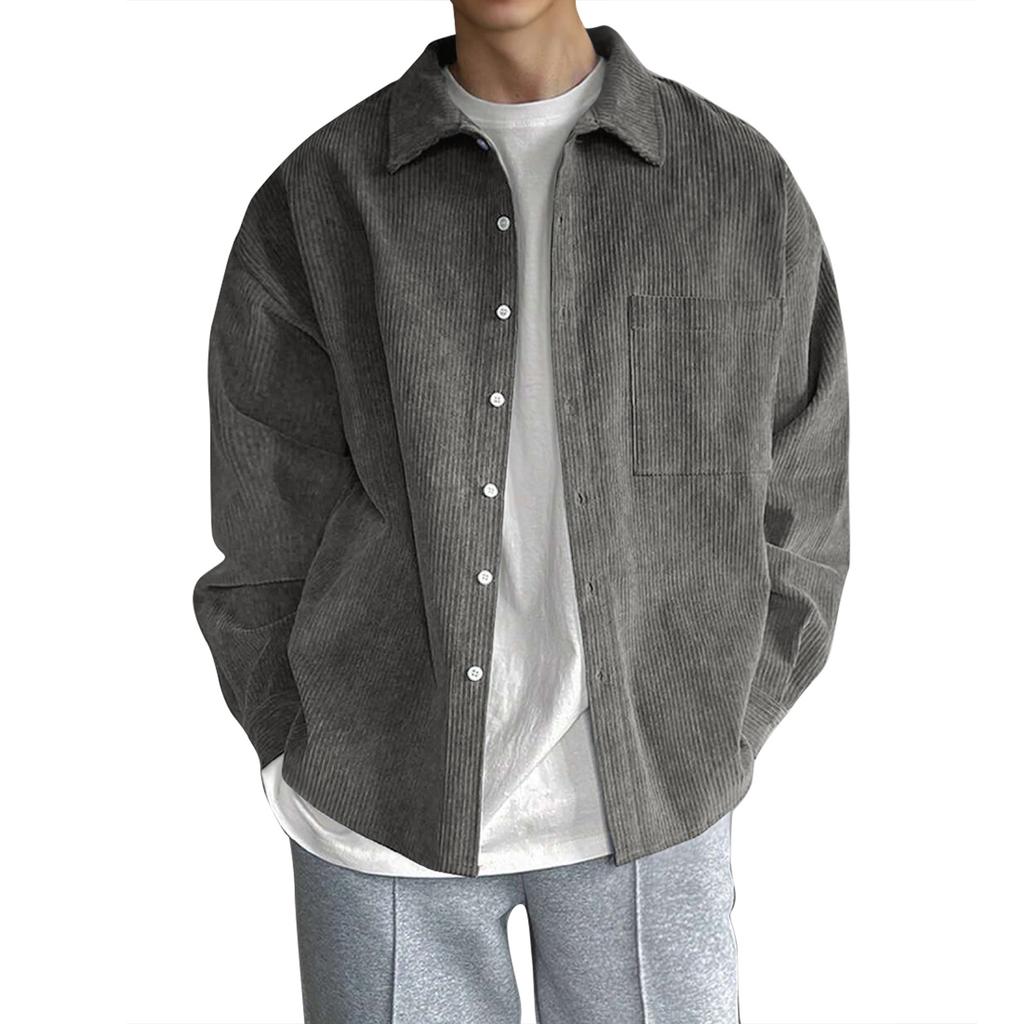 Men's Solid Color Corduroy Button Jacket Men's Sports Large Size Casual Jacket