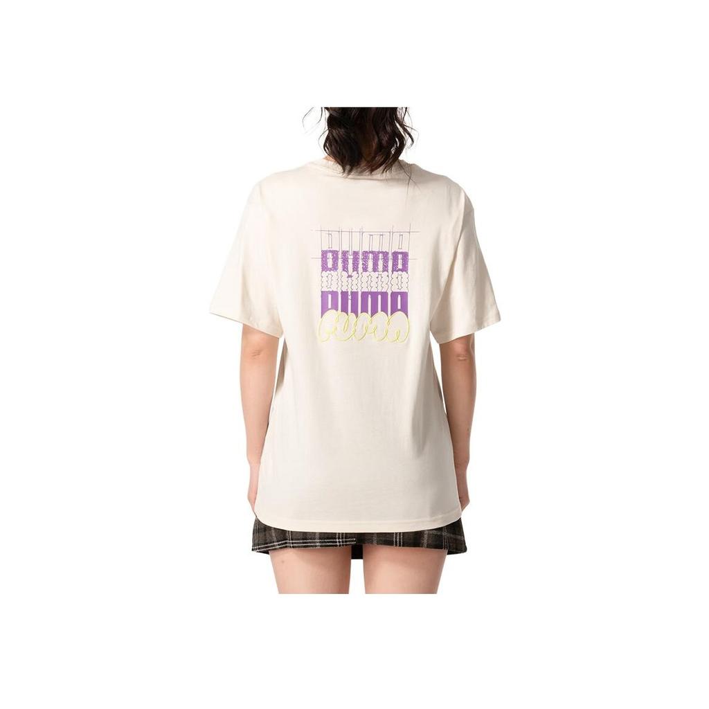 Puma Logo Round Neck Pullover Short Sleeve Drop Shoulder T-Shirt Women T-Shirt White 630566-87