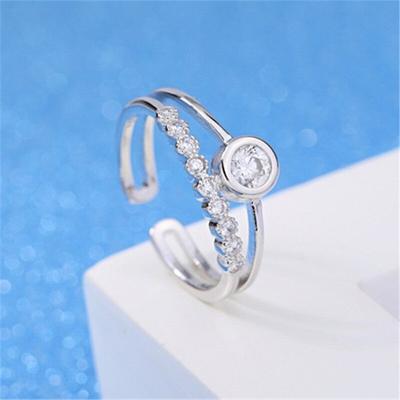 Women 'S Classic Double Layers Inlaid Round Aaa Zircon Open Style Ring Adjustable Ladies Fashion Jewelry R0194