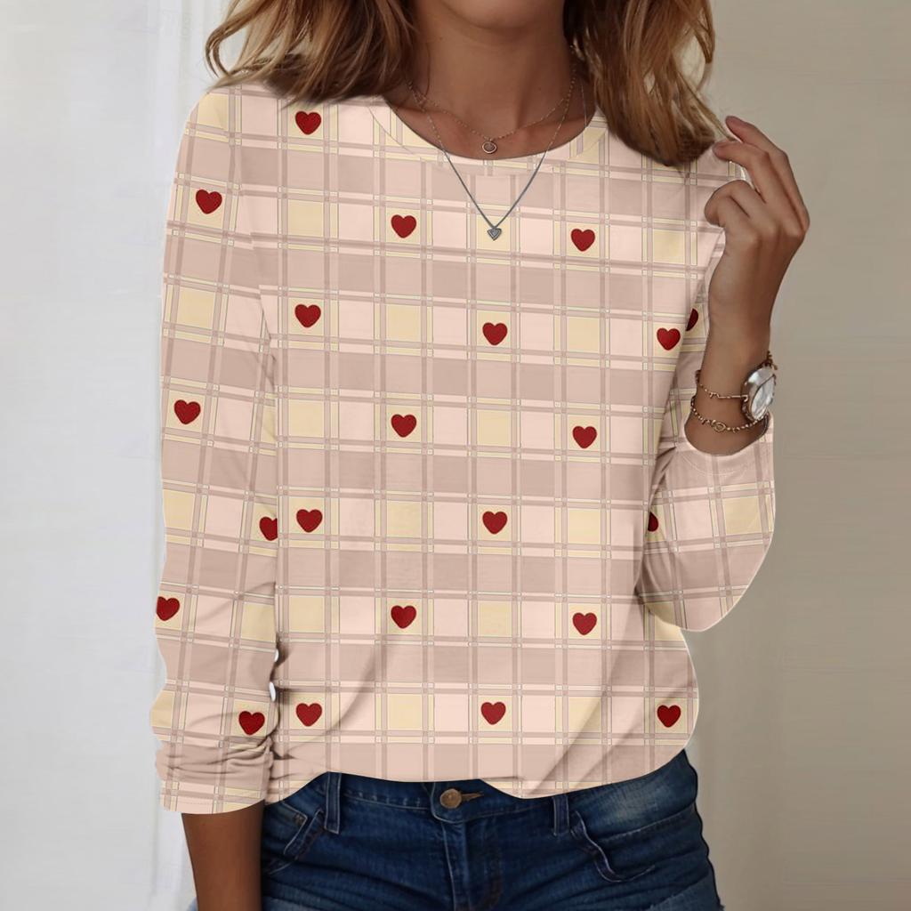 Women's Casual Long-sleeved Valentine's Day Printed Round Neck Top