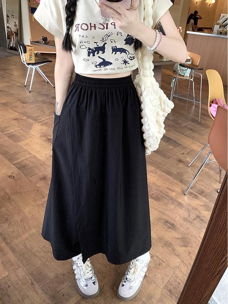 Summer High Waist A-Line Workwear Skort for Women – 2025 New Petite, Loose Slimming, Mid-Length Design