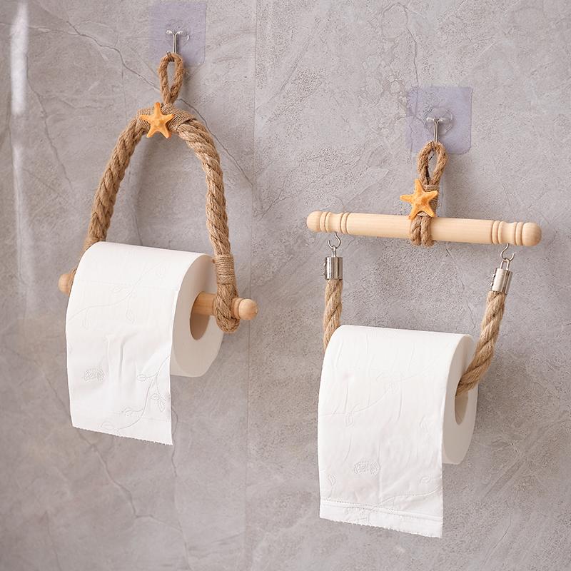 Mediterranean Hand-woven Japanese-style Roll Paper Rack Toilet Punch-free Toilet Tissue Holder Toilet Paper Rack Rack