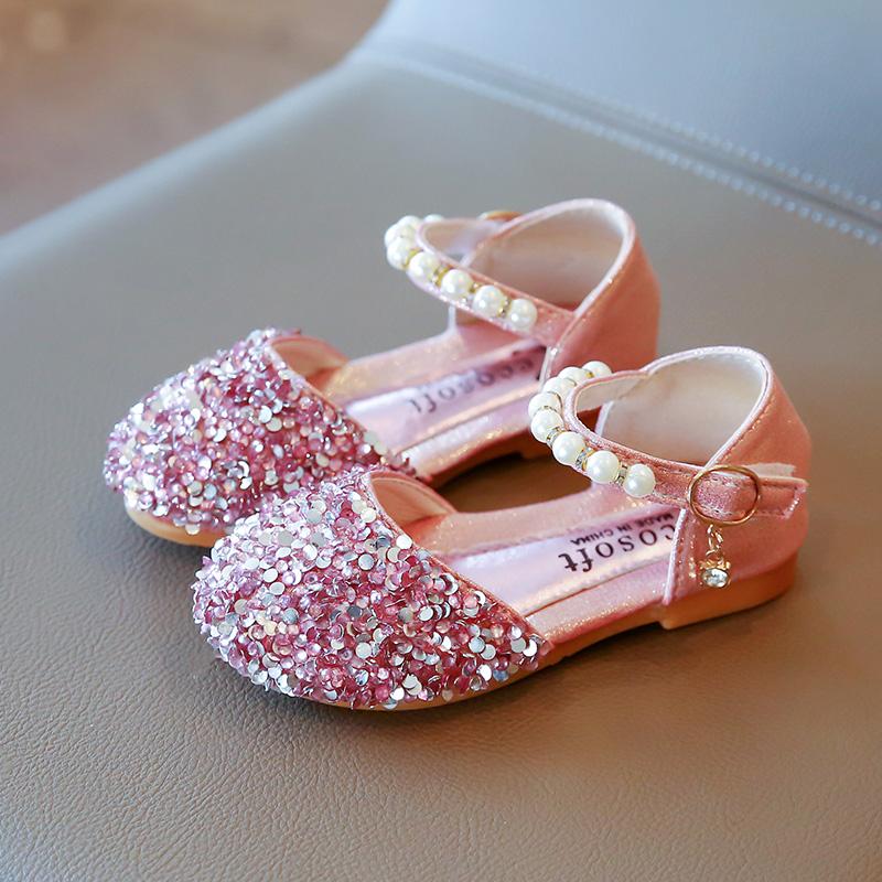 Mädchen Sprincess Schuhe Pailletten Perle Gold Rosa Sommer Kinder Sandalen Cover Toe 21-36 Kleinkind Mode Party Dance Kinder Flats