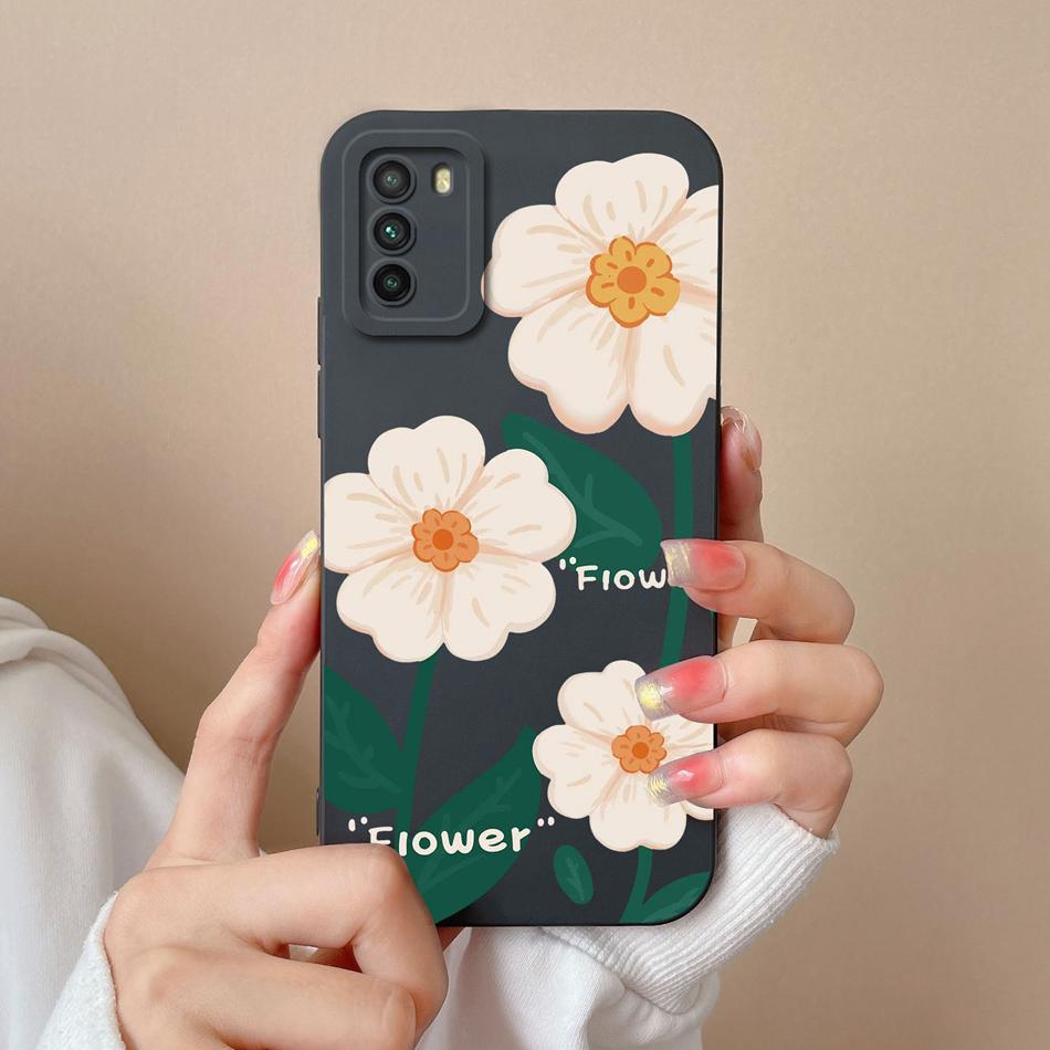 Case For Xiaomi Poco M3 Pro Floral Soft Liquid Silicone Camera Protection Anti Choc Back Cover For Poco M 3 Pro M3Pro Coque Capa