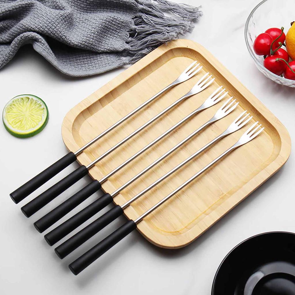 6PCS 10.2 Inch Stainless Steel Fondue Forks Cheese Fork Fruit Forks With Heat-blocking Handle For  Pot Barbecue