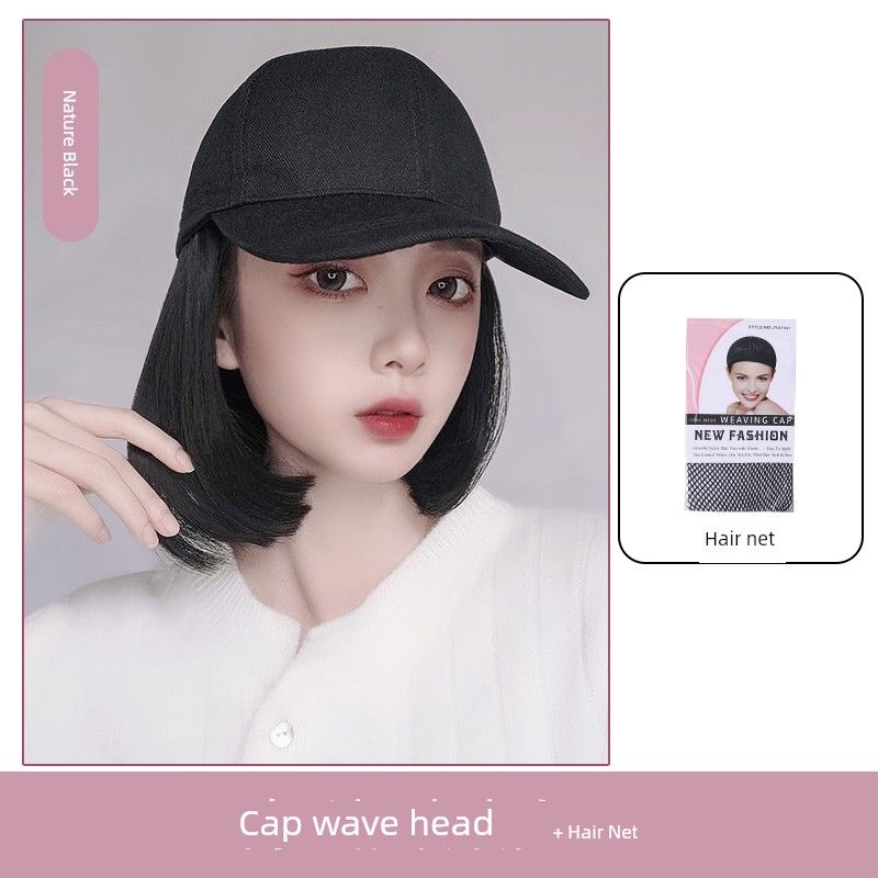 

Парик Шляпа Интегрированный Женский Головной Убор Модный Цвет Красный Бейсболка 2023 Новое Поступление Защита от Солнца Женские Длинные Волосы Black cap wave head natural color