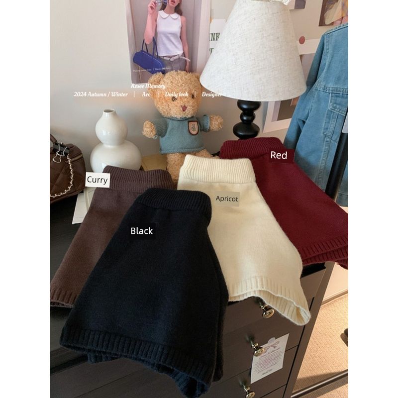 Kumikumi Idle Style Simple Solid Knitted Casual Pants Women Autumn Slimming Versatile High Waist Wide Leg Pants Shorts