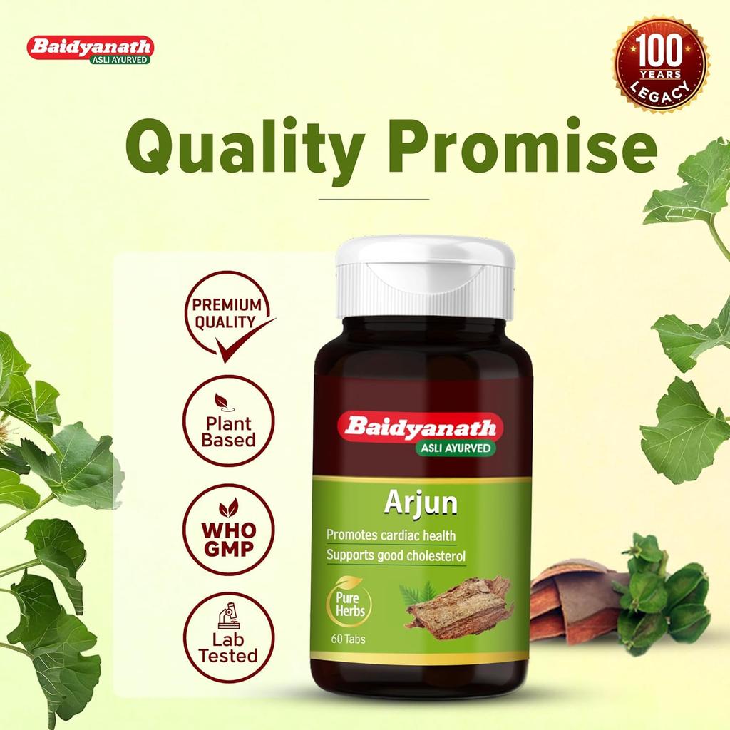 Baidyanath Arjun 60 Tablets Ayurvedic Arjuna Extract Herbal Wellness Support Daily Traditional Herbal Supplement