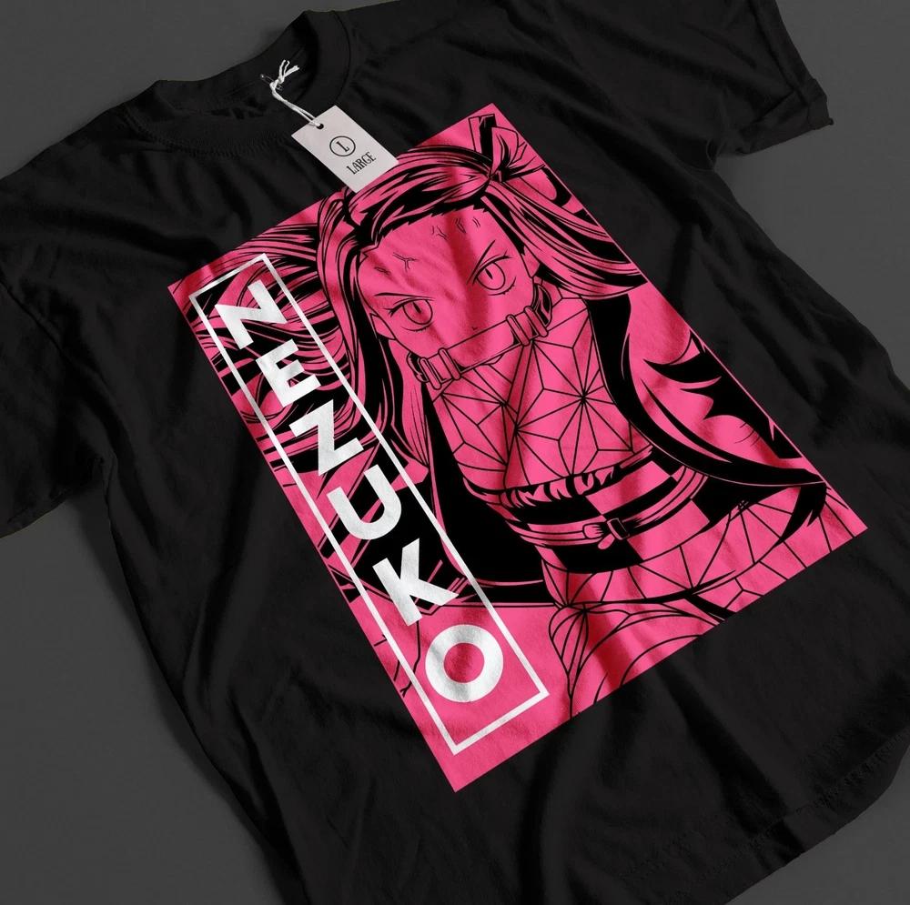 Anime Demon Slayer Nezuko Pink Cover Graphic Black TShirt Size S4XL S