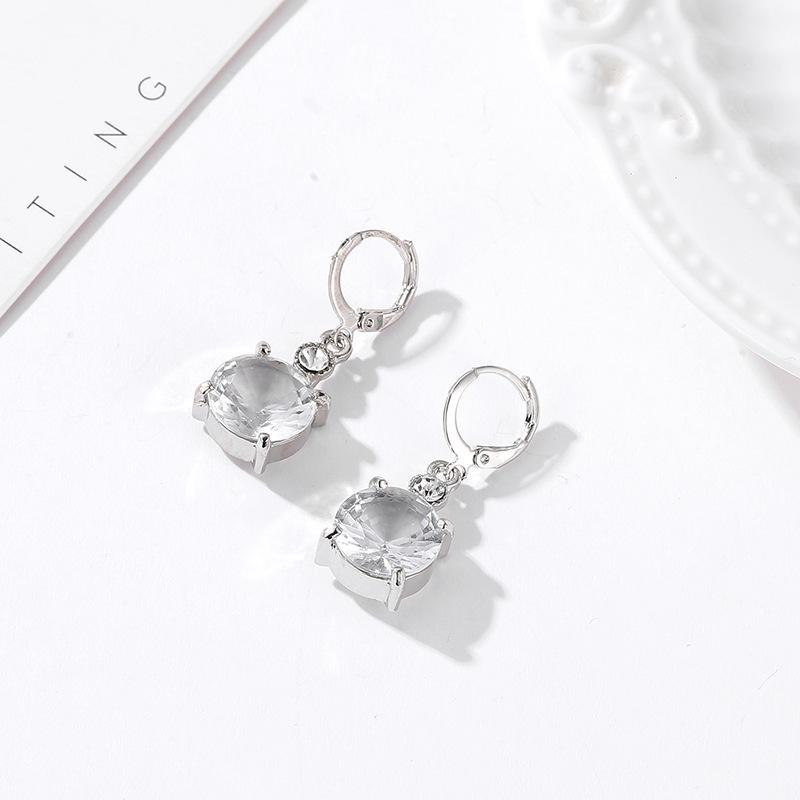 1set/3pcs (Necklace + Earrings) Fashion Temperament Bridal Round Zircon Crystal Earrings Necklace Set, Alloy Jewelry Set