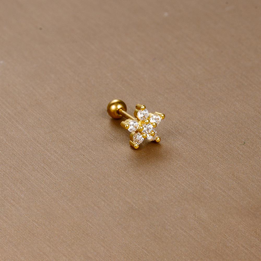 Gold Stainless Steel Earrings with Zircon Studs - Creative and Elegant Design