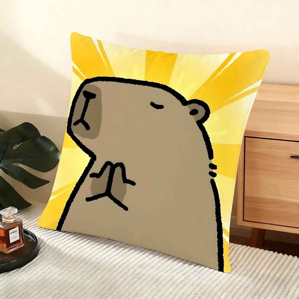 Cushion Cover Silky Short Plush Home Sofa Cushion Cover - Invisible Zipper Home Decoration Cute Animal Cartoon Companion Capybar