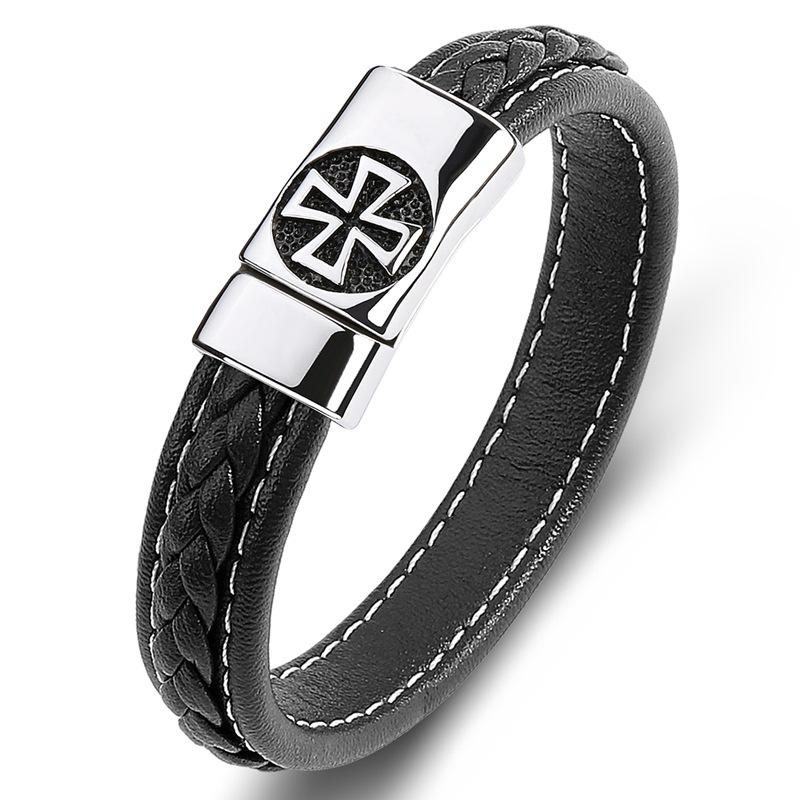 

2026 Men s Leather Rope Bracelet, Cross Magnet Buckle Personality Bracelet 19.5CM