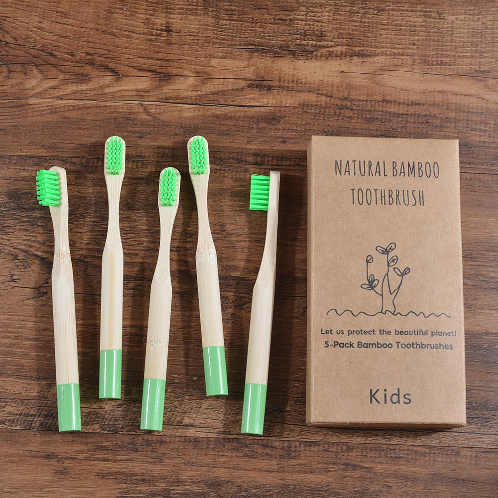 Kids Bamboo Toothbrushes 5 Pack BPA Free Soft Bristles Toothbrush Eco Friendly Natural Bamboo Toothbrush Set Compostable Wooden