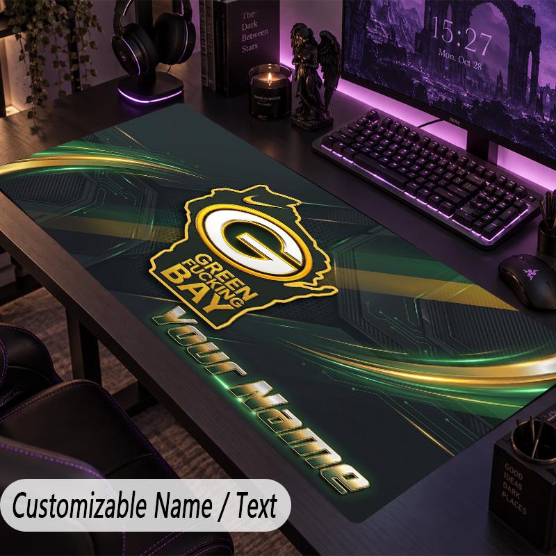 Large Mouse PadGreen Bay Packers Custom Name Text Personalized Desk Mat Non Slip Gaming Pad