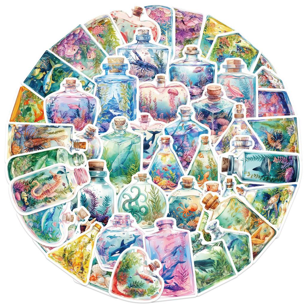50PCS Underwater World In a Jar Stickers DIY Phone Guitar Laptop Notebook Suitcase Cup Waterproof Decals Sticker