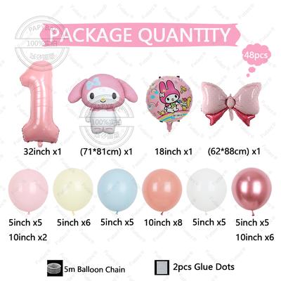 48 τεμ. Κινούμενο Χαριτωμένο My Melody Θέμα με Φιόγκο Μπαλόνι Φύλλου 32 ιντσών Ροζ Σετ Αριθμών Διακοσμητικά Παιχνίδια για Πάρτι Γενεθλίων 1-9 ετών