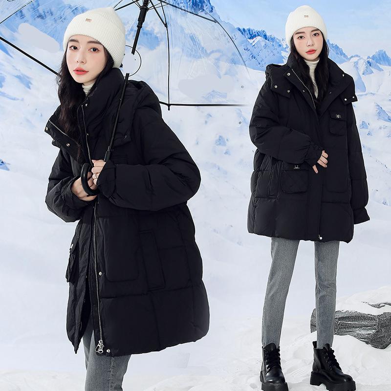 

Женская осенне-зимняя куртка оверсайз средней длины с капюшоном, свободный пуховик