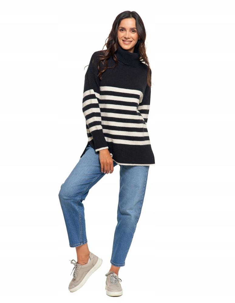 Women's Classic Long Sleeve Striped Turtleneck Sweater MORAJ XL black