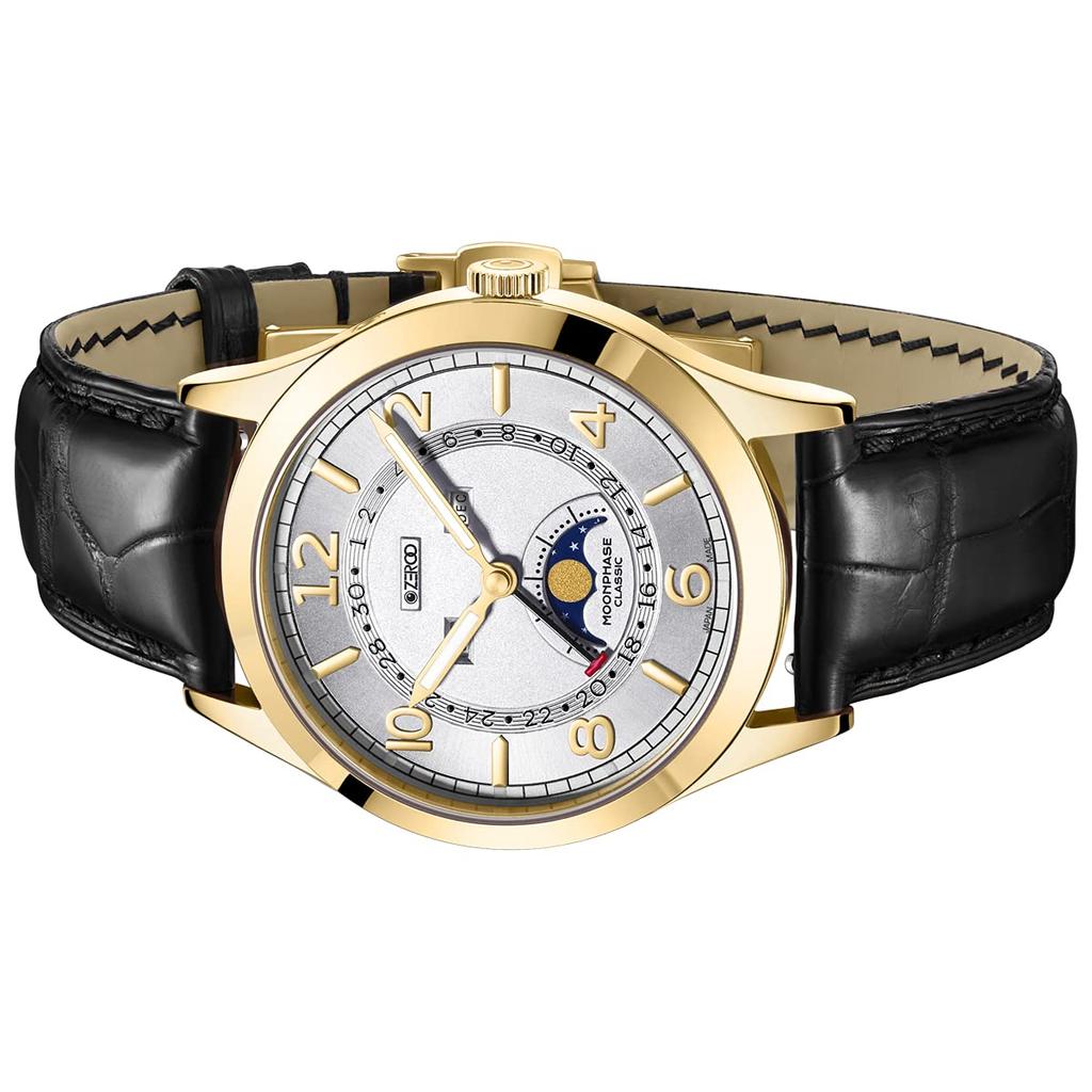 ZEROO CLASSIC2 Moon Phase Quartz Watch with Yellow Gold Men's [Authentic] (White Case)
