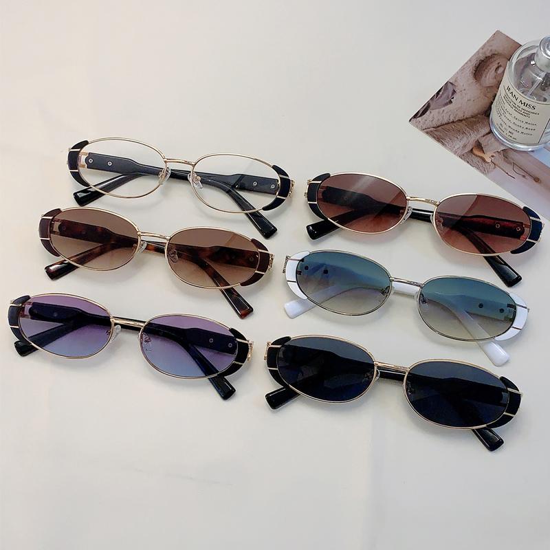 Fashion Leopard Decor Tawny Shades Women Retro Oval Metal Trends Sunglasses Ins Brand Design Ladies Sunglasses for Beach